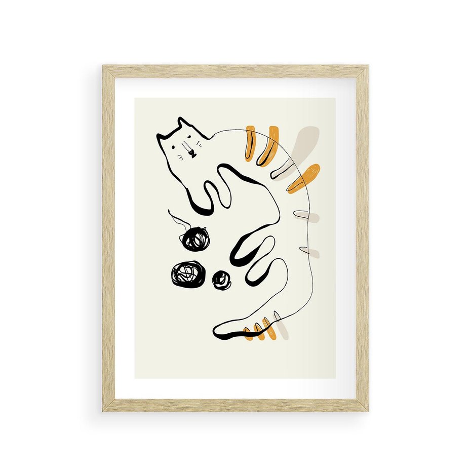 Plakat w ramie 30x40 - Picassowska Abstrakcja Kota - abstrakcyjna grafika kota, jak picasso - rama drewno