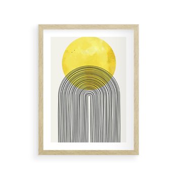 Plakat w ramie 30x40 - Słoneczne Odbicia - geometria, żółte koło - rama drewno