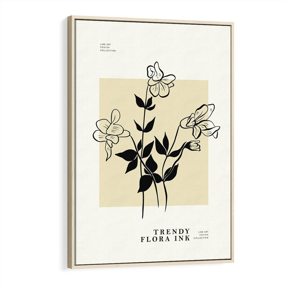 Obraz w ramie 70x100 - Malowane szkicowe tęsknoty - kwiaty, typografia - rama drewno