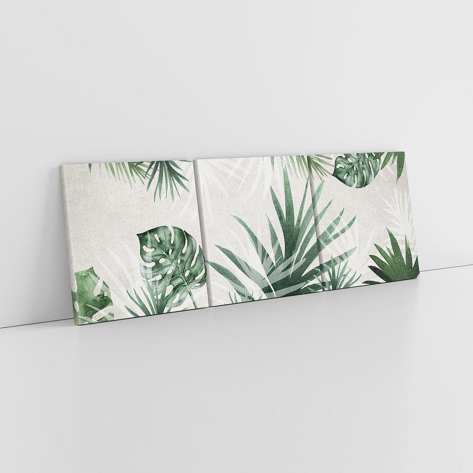 Obraz na płótnie 120x40 - Tropikalne Akwarele - tropikalne liście, akwarela