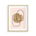 Plakat w ramie 30x40 - Liście w Beżowym Minimalizmie - minimalistyczny obraz, liście monstery - rama drewno