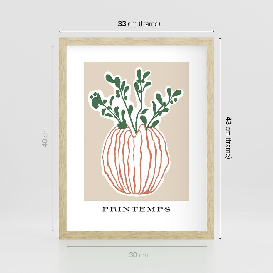 Plakat w ramie 30x40 - Boho Refleksje Natury - gałązki w wazonie, typografia - rama drewno