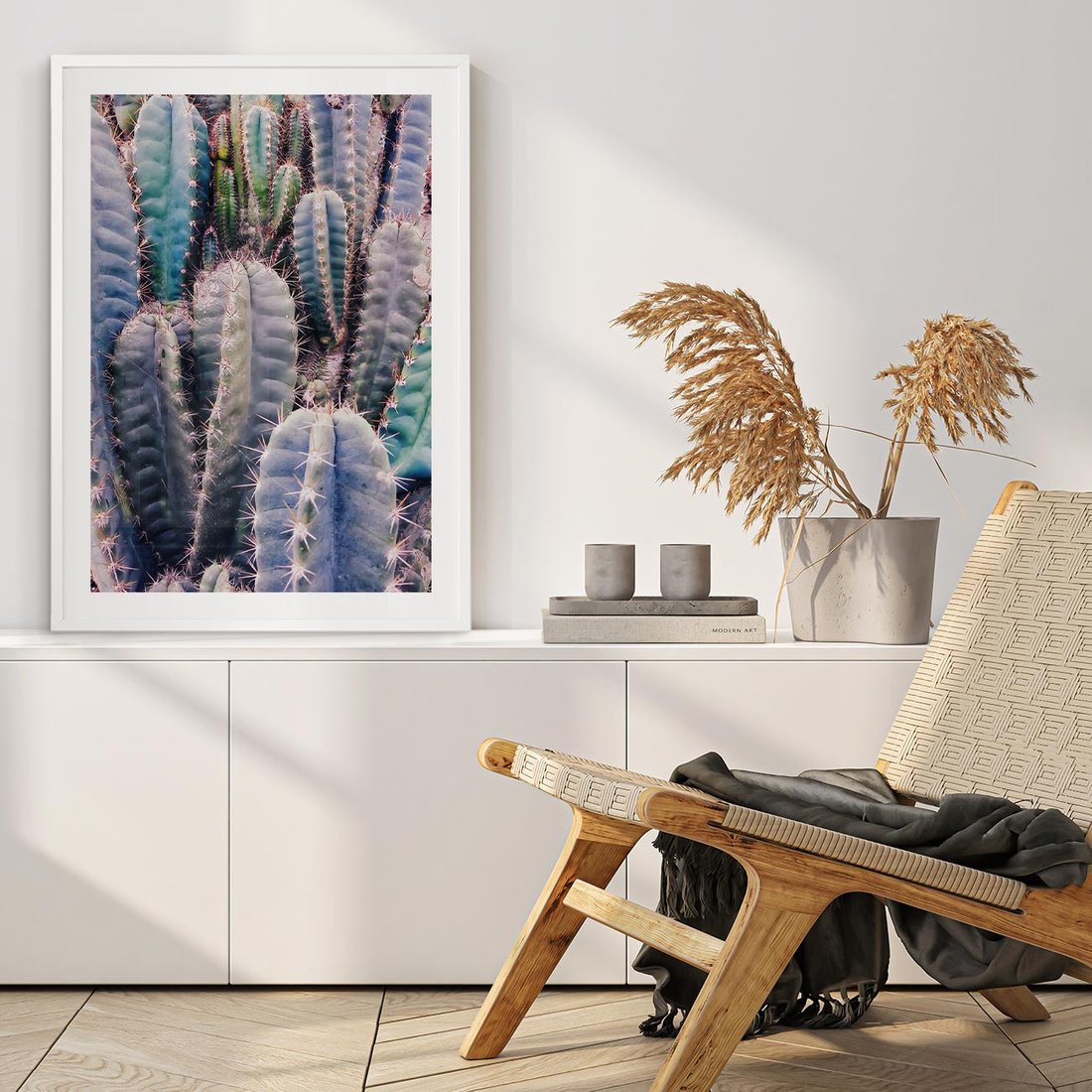 Plakat w ramie 40x50 - Kaktusowy Raj - kaktusy, dużo kaktusów - rama biała