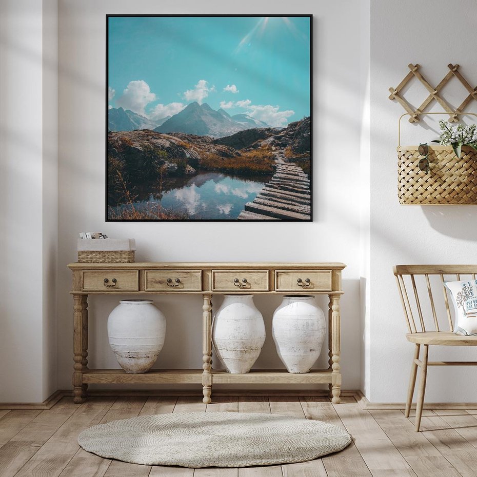 Obraz w ramie 50x50 - Inspirujący Pejzaż - ścieżka, górska - rama czarna