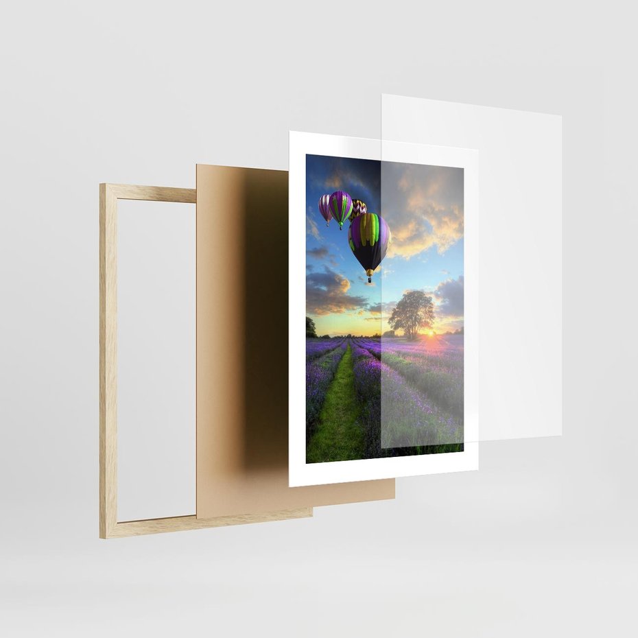 Plakat w ramie 30x40 - Lawendowe Marzenia - lawenda, balony - rama drewno