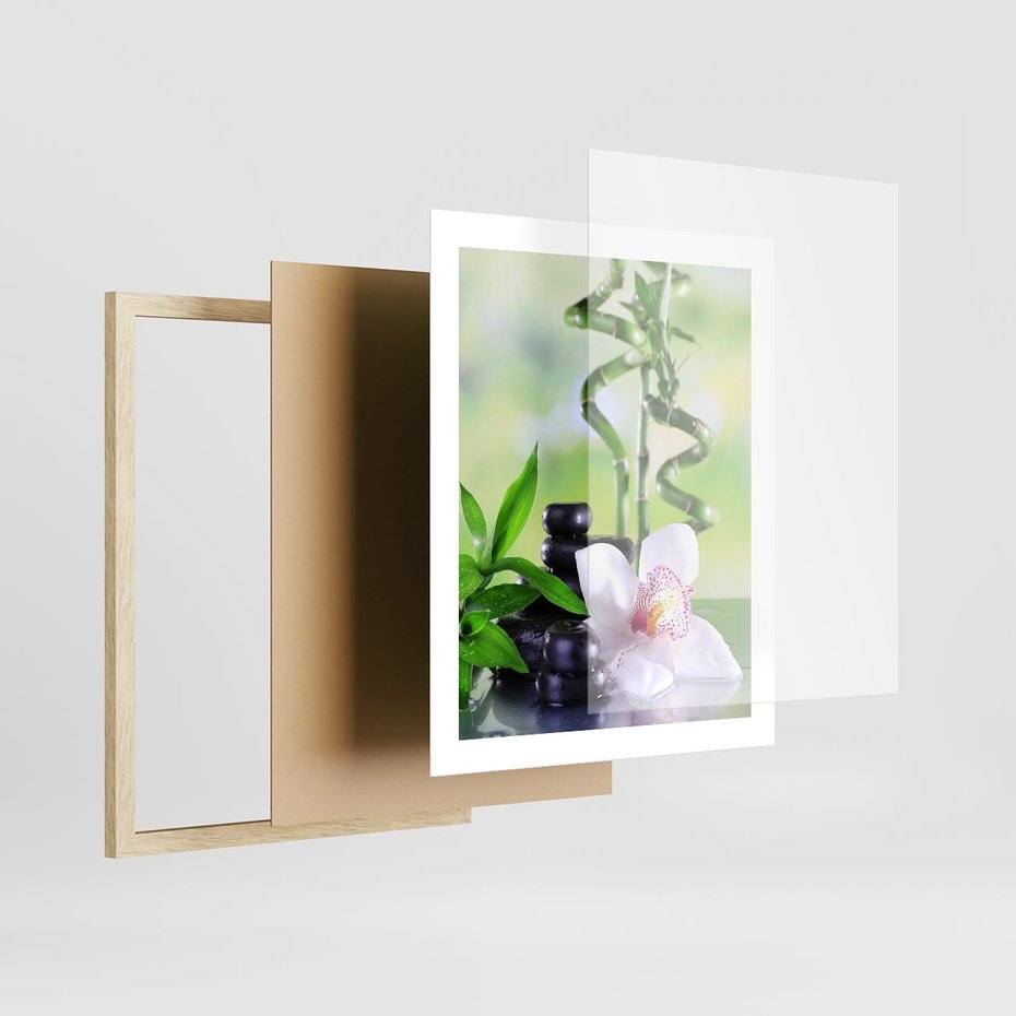 Plakat w ramie 40x50 - Spa pełne kwiatów i relaksu - spa, kwiat - rama drewno