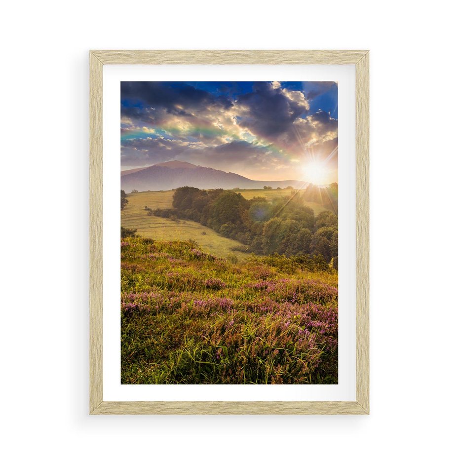Plakat w ramie 50x70 - Pejzaż na łące - pejzaż, łąka - rama drewno