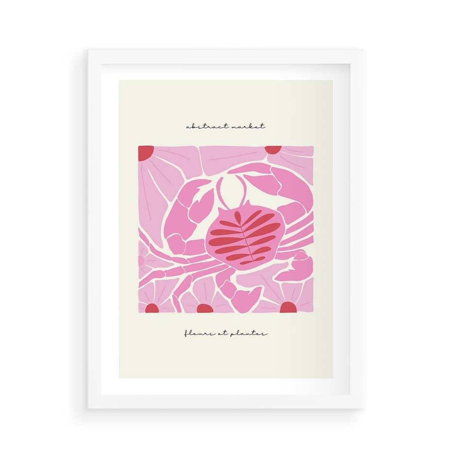 Plakat w ramie 50x70 - Rozświetlone Impresje - abstrakcyjny plakat, krab - rama biała