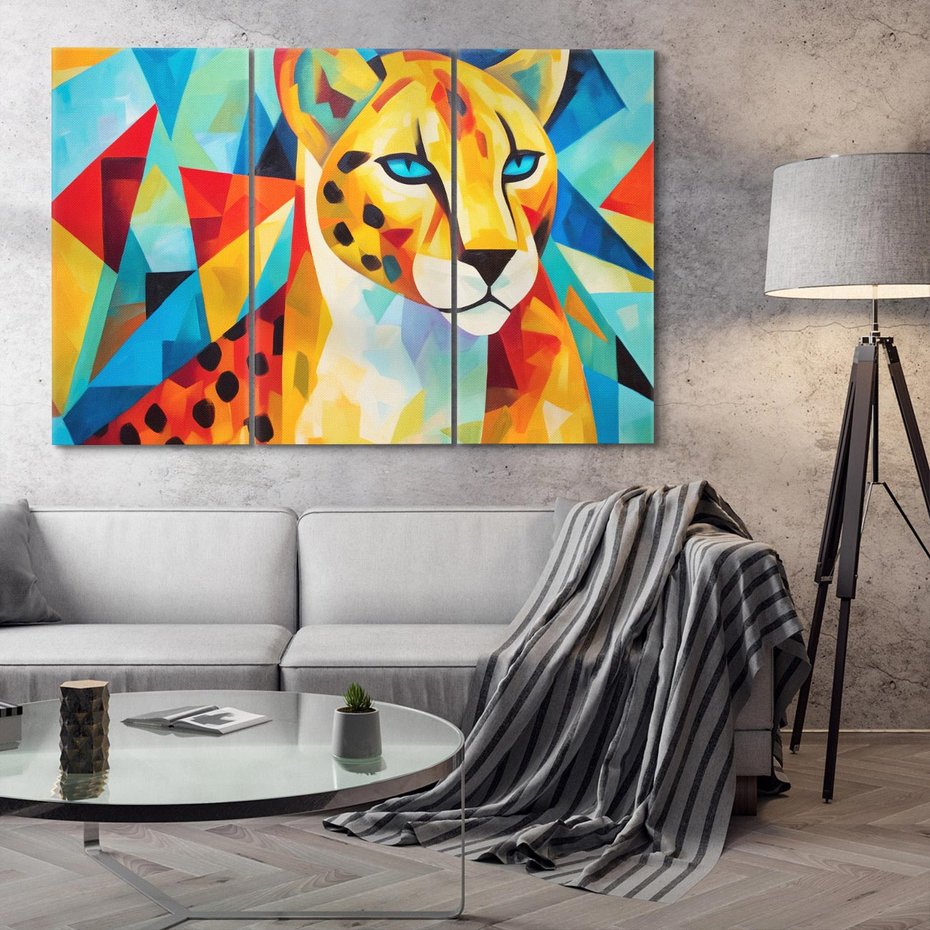 Obraz na płótnie 120x80 - Dzikie Piękno - abstrakcyjny portret geparda, intensywne kolory