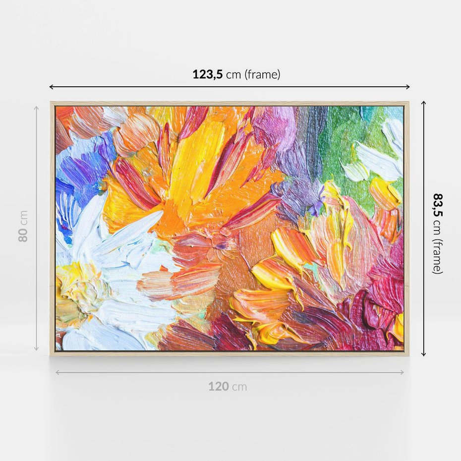 Obraz w ramie 120x80 - Kwiatowe Harmonie - zbliżenie na obraz olejny, gruba warstwa farby - rama drewno