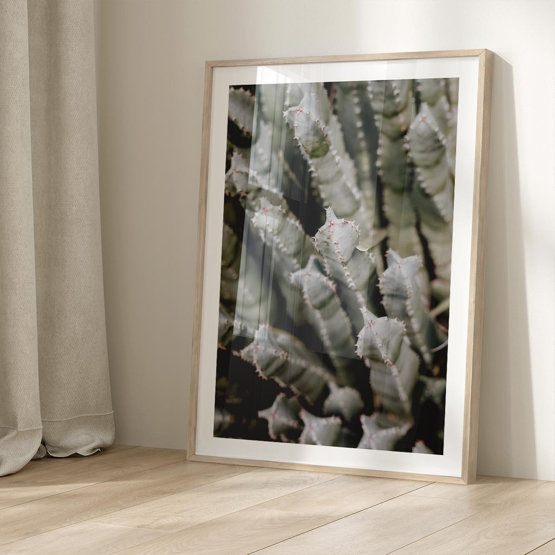 Plakat w ramie 30x40 - Oaza Natury - sukulenty, kaktusy - rama drewno