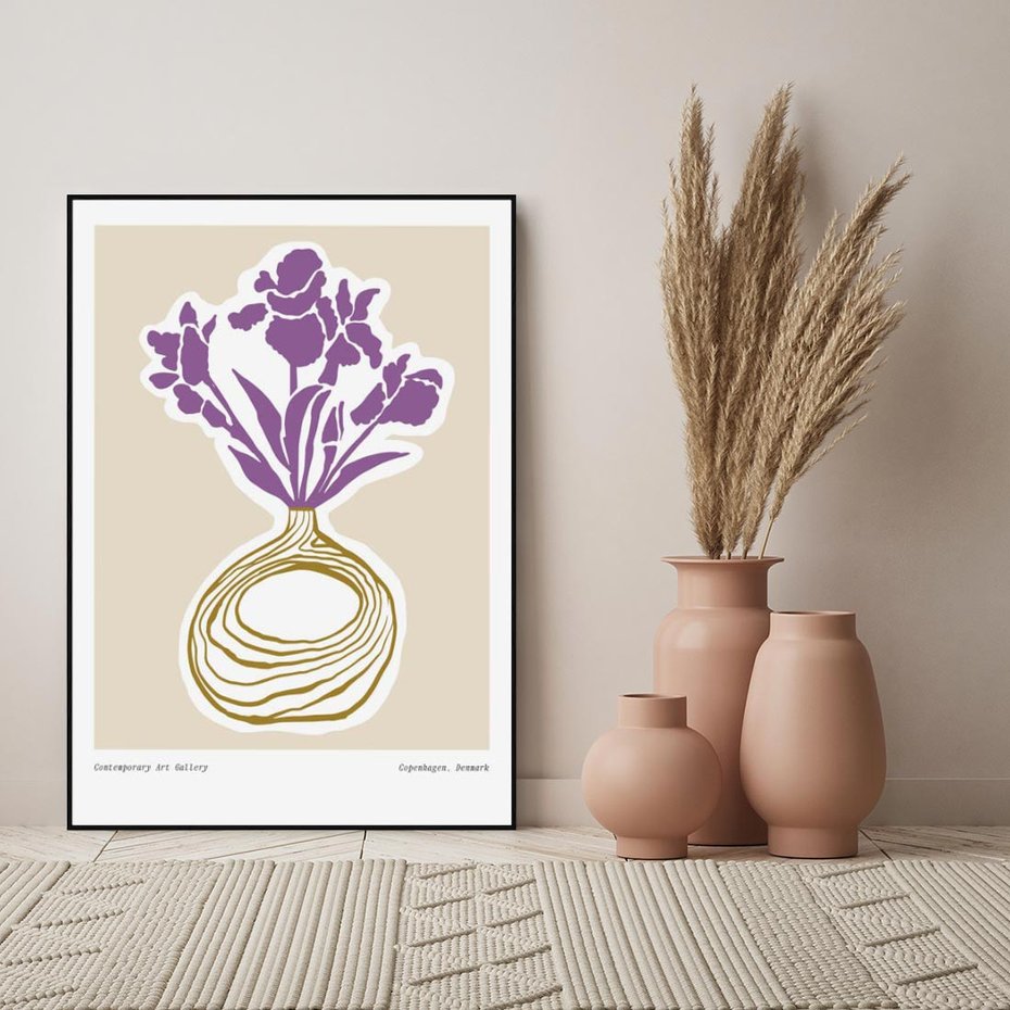 Obraz w ramie 50x70 - Migocące Anomalie - abstrakcyjne liście, kwiaty tropikalne w wazonie - rama czarna