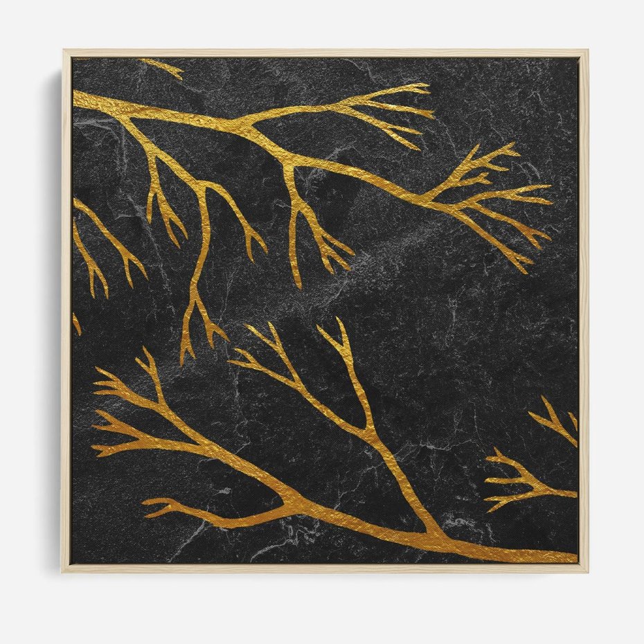 Obraz w ramie 50x50 - Marmurowe Drzewa Snu - złote gałęzie, drzewa - rama drewno