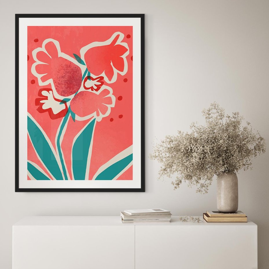 Plakat bez ramy 21x30 - Rozkwitające Plamy i Formy - nowoczesny plakat, abstrakcyjne kwiaty