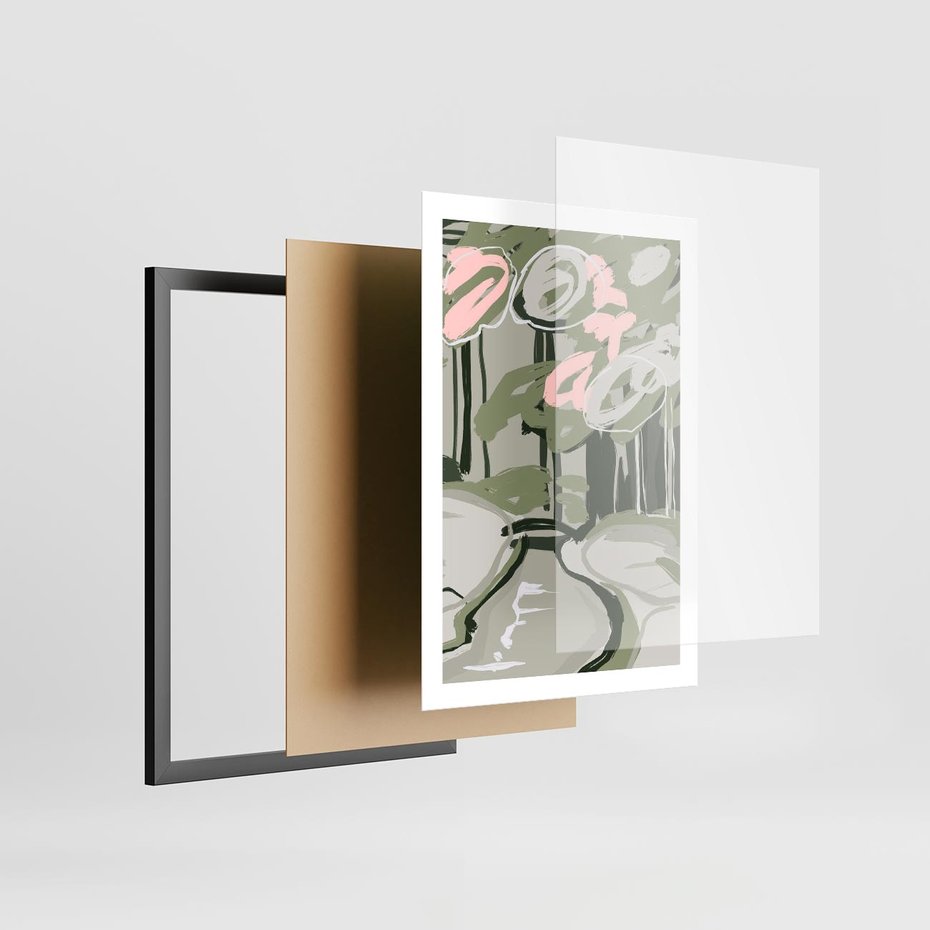 Plakat w ramie 50x70 - Leśny Zakątek - pastelowy krajobraz, nowoczesny plakat - rama czarna