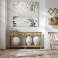 Obraz w ramie 80x80 - Zielony Raj - monstera, palmy - rama drewno