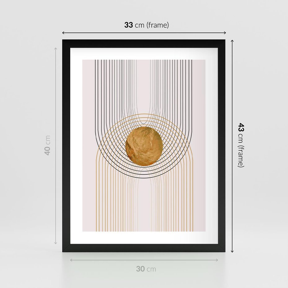 Plakat w ramie 30x40 - Złota Geometria - styl modern, złoto - rama czarna