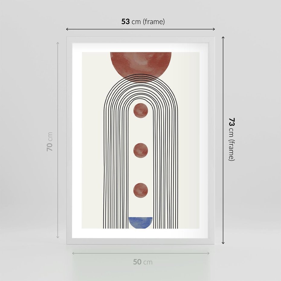 Plakat w ramie 50x70 - Symfonia Kształtów - nowoczesny plakat, styl midcentury - rama biała