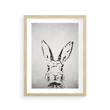 Plakat w ramie 30x40 - Szkicowany królik w grafice - szkic, królik - rama drewno