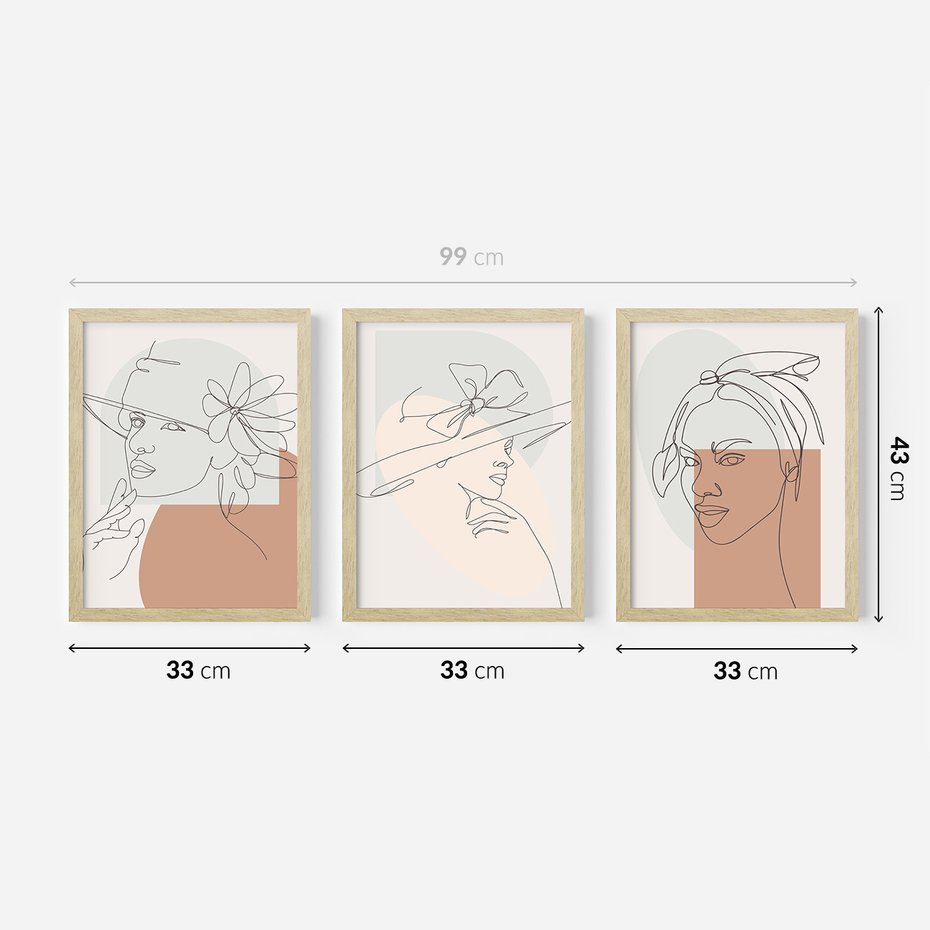 Zestaw obrazy w ramie 30x40 galeria - Minimalistyczne, nowoczesne, boho - rama drewno