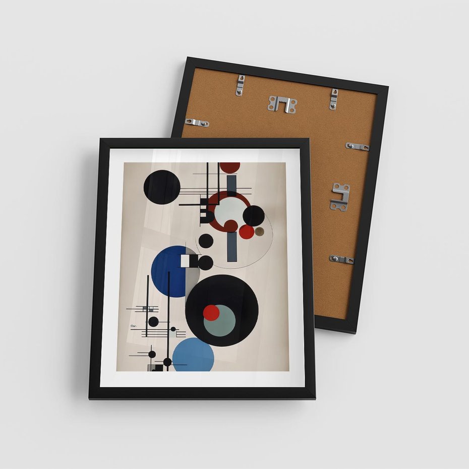 Plakat w ramie 40x50 - Rozkwitające Wibracje Wyobraźni - abstrakcyjna geometryczna kompozycja, koła linie - rama czarna