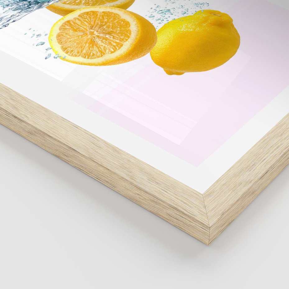 Plakat w ramie 40x50 - Świeże cytryny pełne smaku - cytryny, owoce - rama drewno