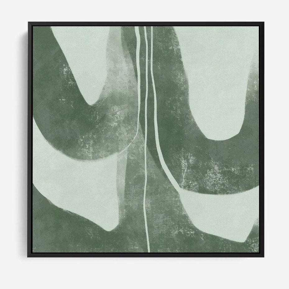Obraz w ramie 50x50 - Nurtująca Kompozycja Zieleni - abstrakcyjne delikatne zielone linie, podobne do gałęzi kwiatów - rama czarna