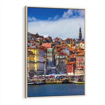 Obraz w ramie 80x120 - Kolorowa Przystań - nadmorskie miasto, kolorowe budynki - rama drewno