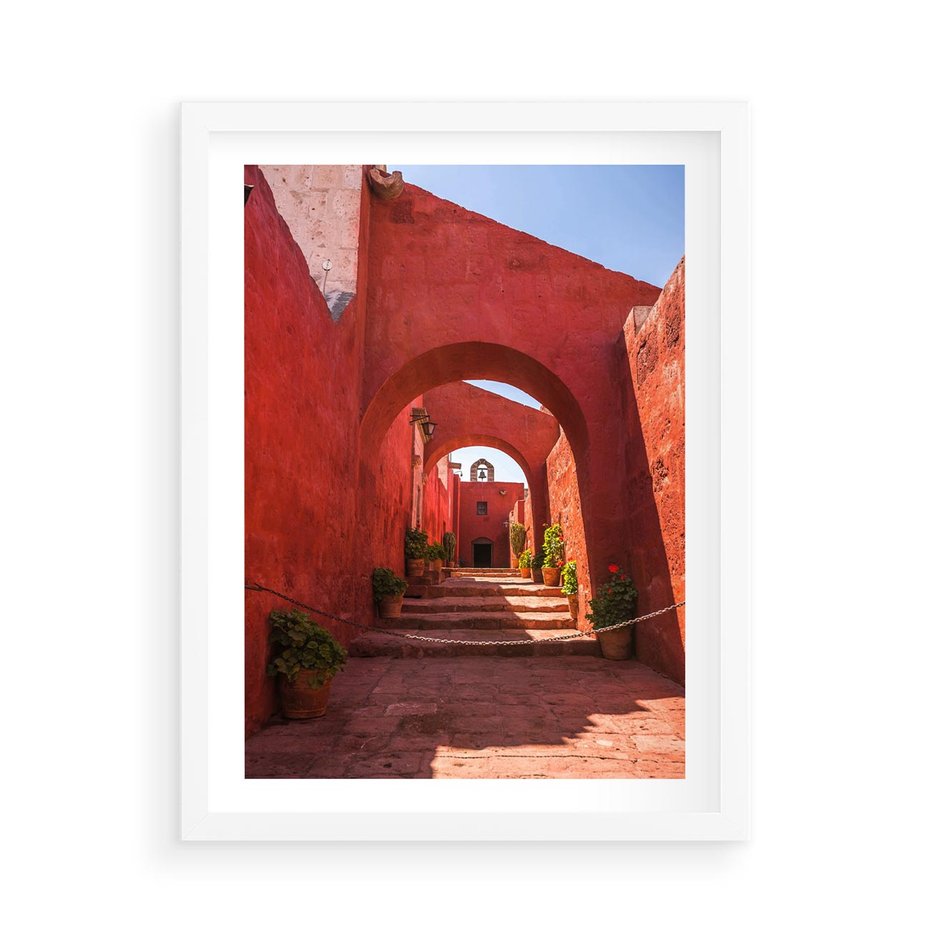 Plakat w ramie 50x70 - Perspektywa Uliczki - uliczka, perspektywa - rama biała