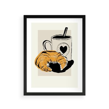 Plakat w ramie 30x40 - Śniadanie z Croissantem - grafika, croisant - rama czarna