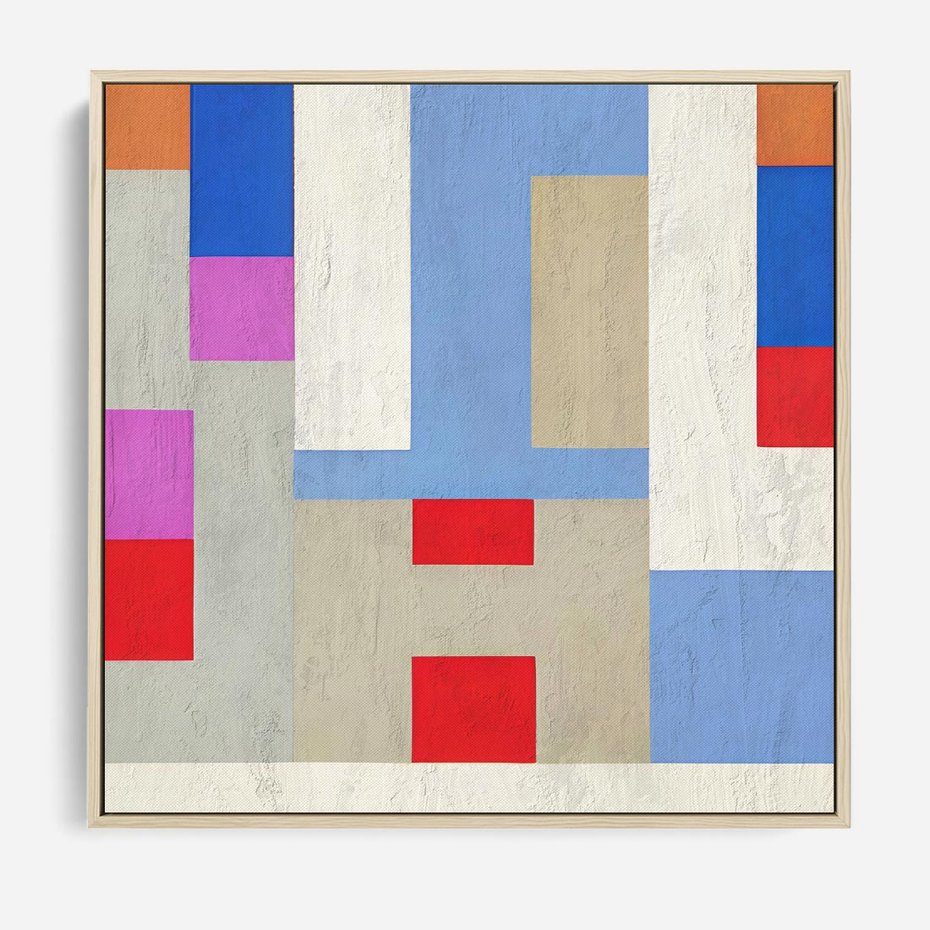 Obraz w ramie 50x50 - Bezczasowe Przenikanie Kształtów - abstrakcyjne geometryczne kształty, olejny obraz - rama drewno