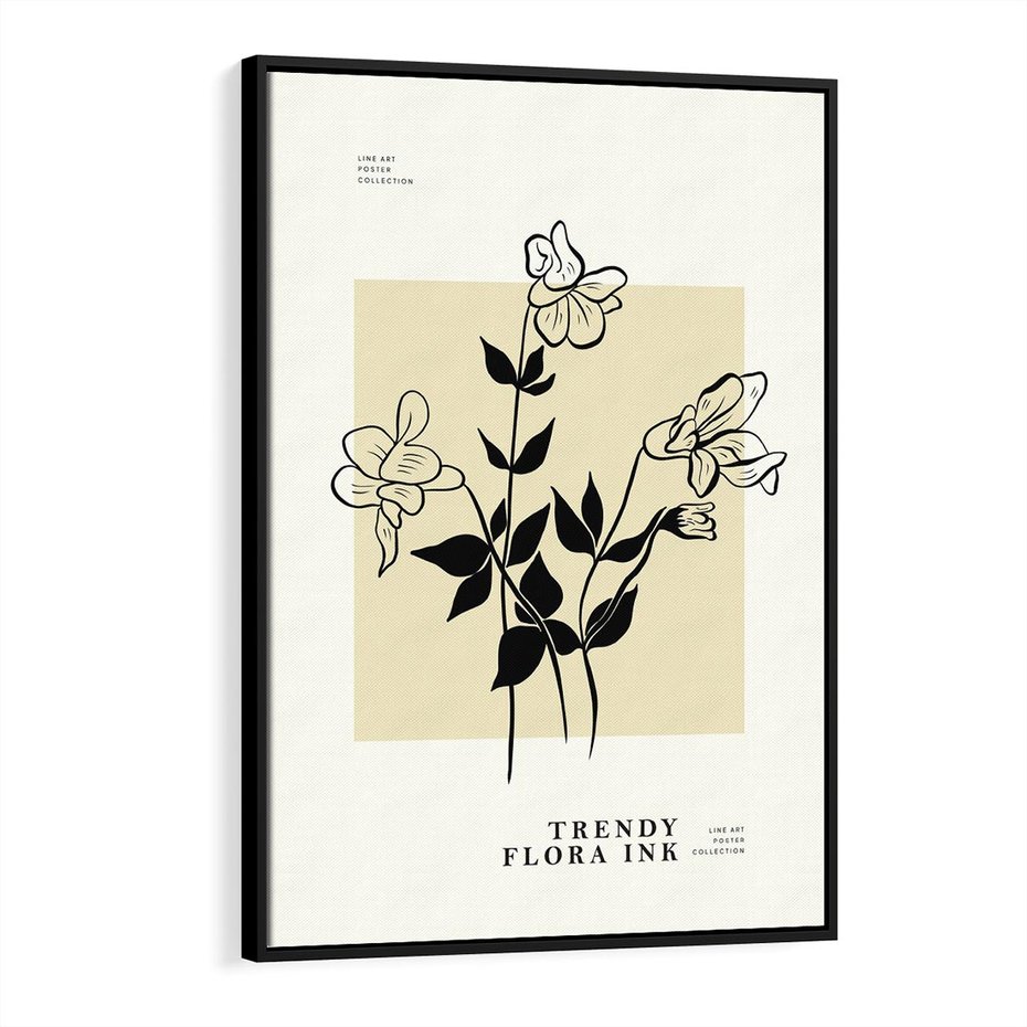 Obraz w ramie 50x70 - Malowane szkicowe tęsknoty - kwiaty, typografia - rama czarna