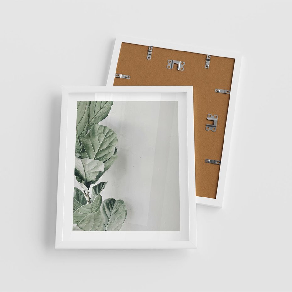 Plakat w ramie 40x50 - Minimalistyczna Harmonia: Zieleń Liści - zieone liście, kompozycja - rama biała