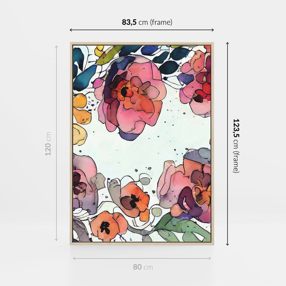 Obraz w ramie 80x120 - Rozkwitające marzenia - akwarelowe kwiaty, kolory - rama drewno