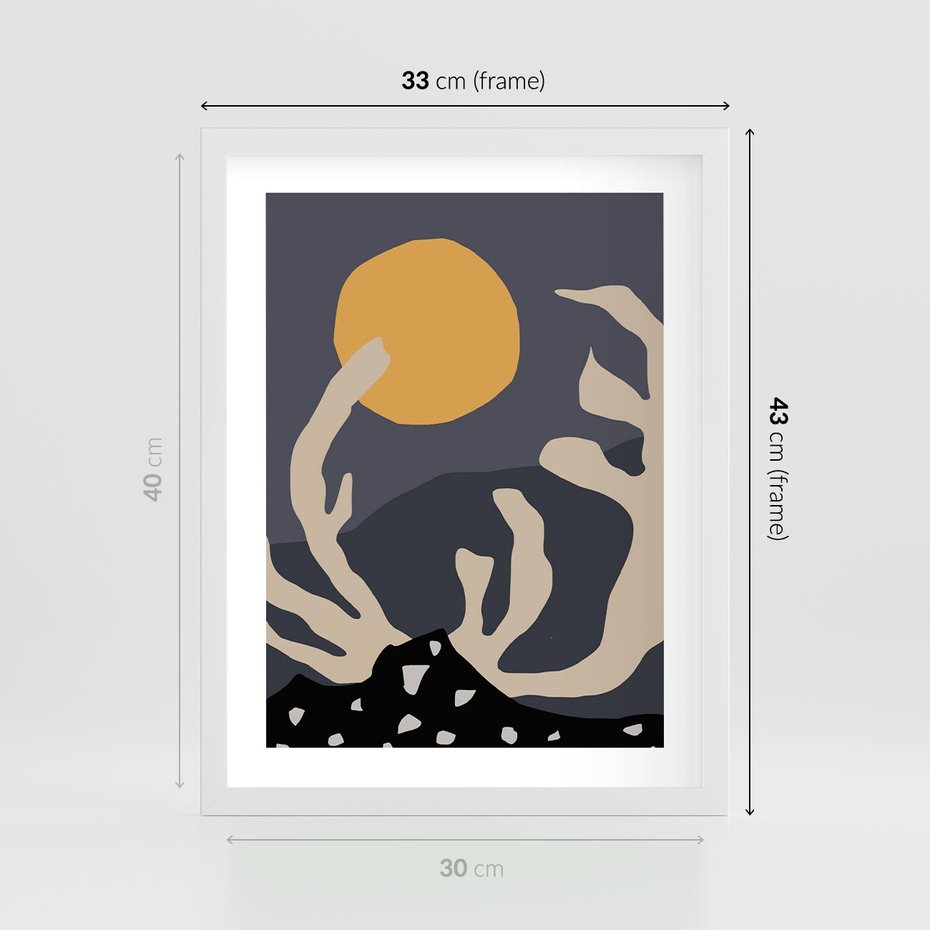 Plakat w ramie 30x40 - Tajemniczy Księżyc - nowoczesna sztuka, plakat - rama biała