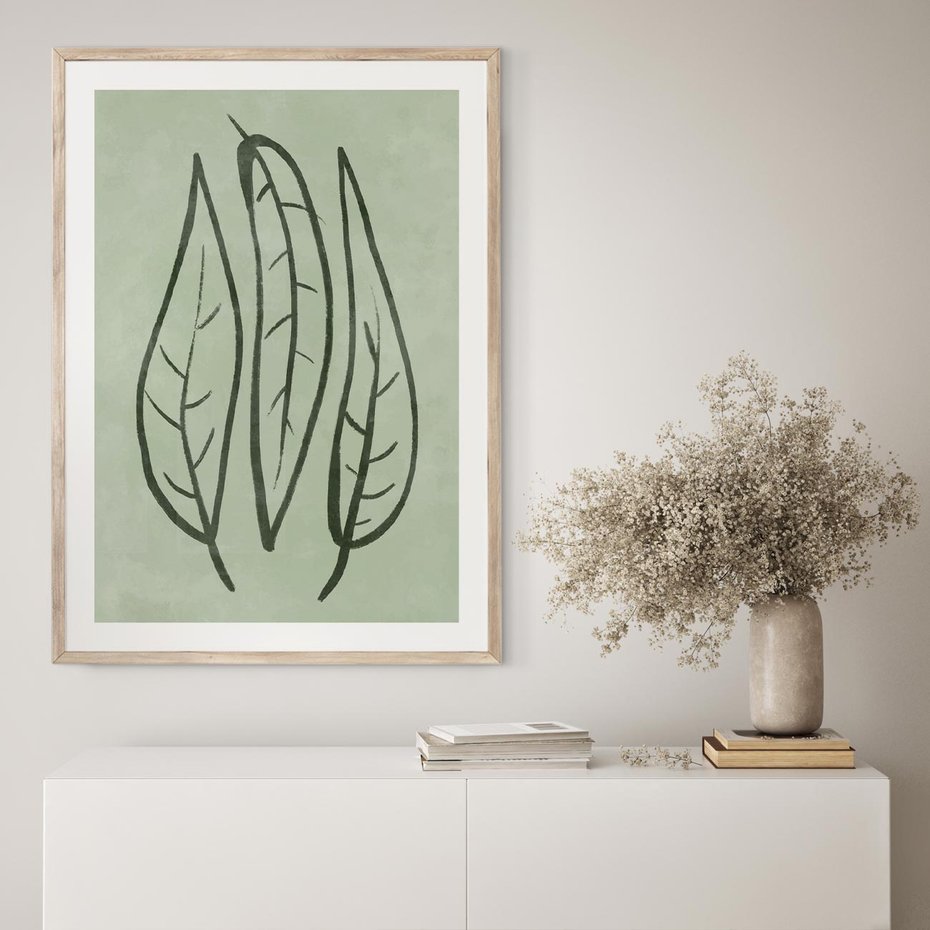 Plakat w ramie 50x70 - Energetyczne Ekspresje Natury - zielony plakat, roślinne motywy - rama drewno