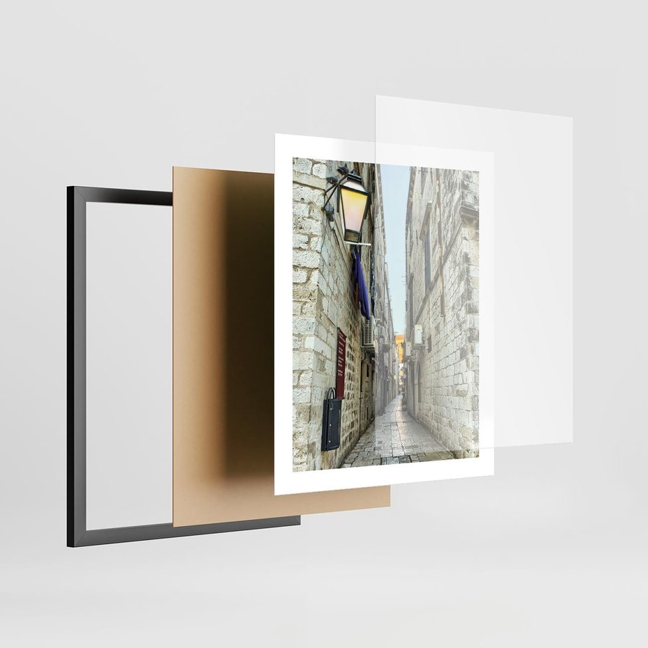 Plakat w ramie 40x50 - Urok Włoskiej Uliczki - włoska, uliczka - rama czarna