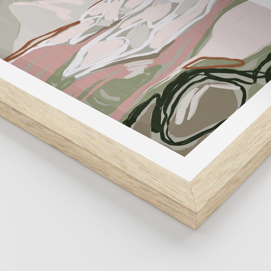 Plakat w ramie 50x70 - Szarawe Wzgórza - pastelowy krajobraz, nowoczesny plakat - rama drewno