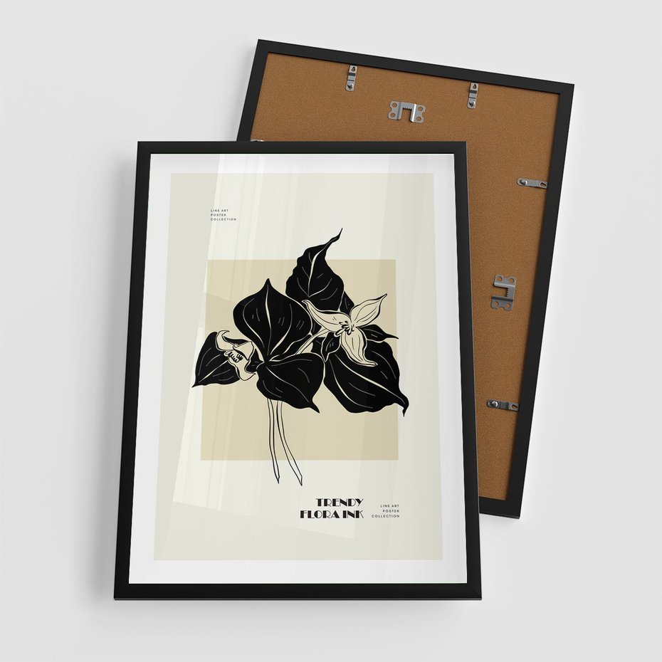 Plakat w ramie 50x70 - Ekspresja w szkicowanych kształtach - kwiaty, typografia - rama czarna