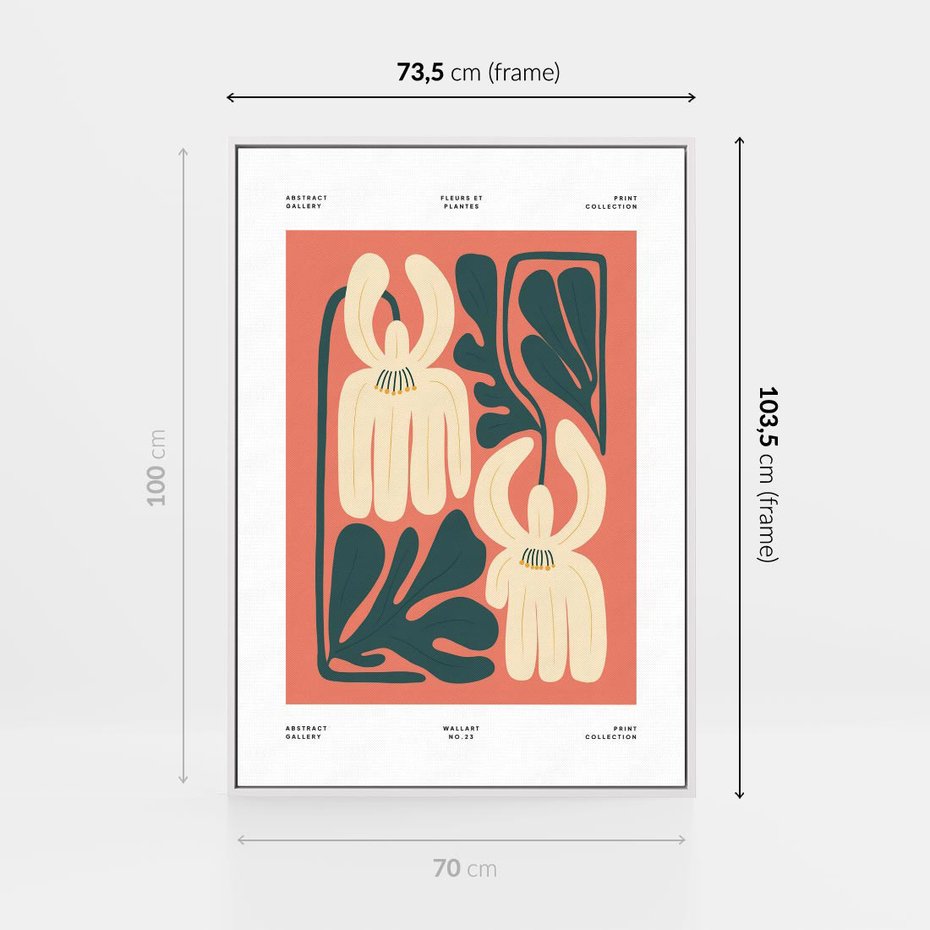 Obraz w ramie 70x100 - Migotliwe Echa - kwiaty, nowoczesna abstrakcja - rama biała