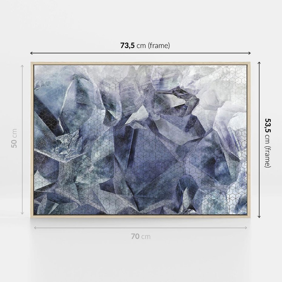 Obraz w ramie 70x50 - Melodia mgieł i marzeń - abstrakcja w kolorze granatu, przypominająca górę lodową - rama drewno