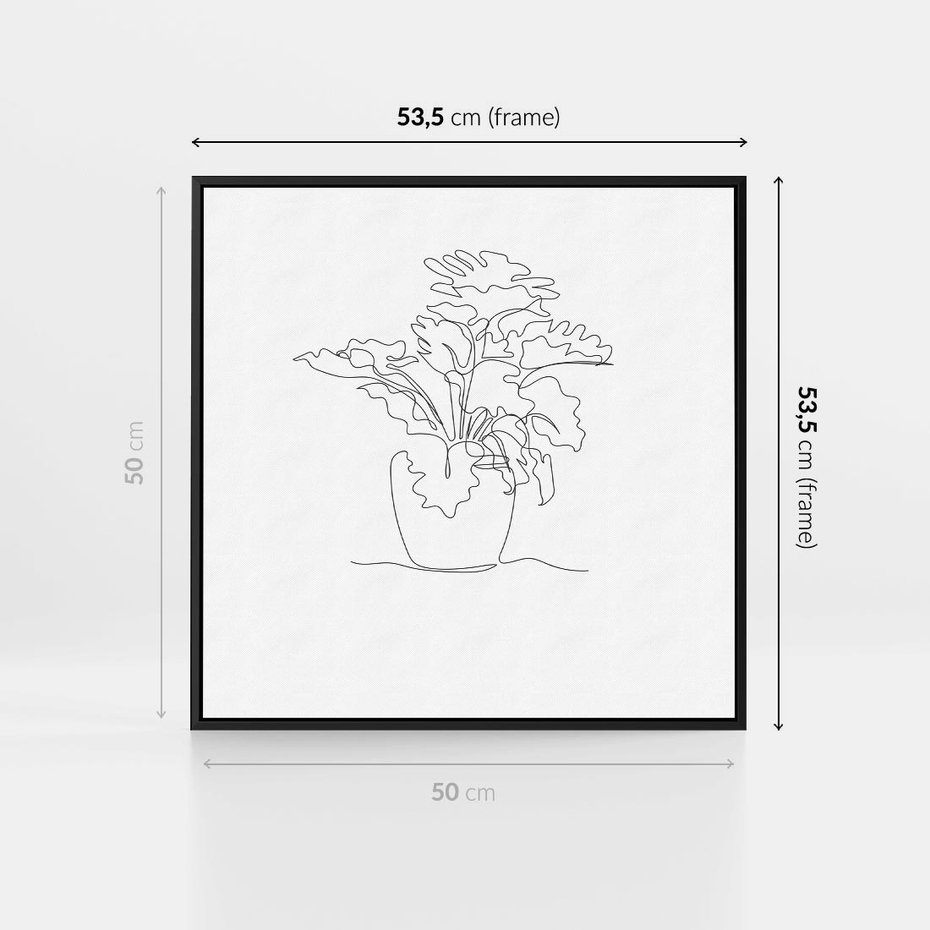 Obraz w ramie 50x50 - Rozkwitające Formy - szkic, minimalizm - rama czarna