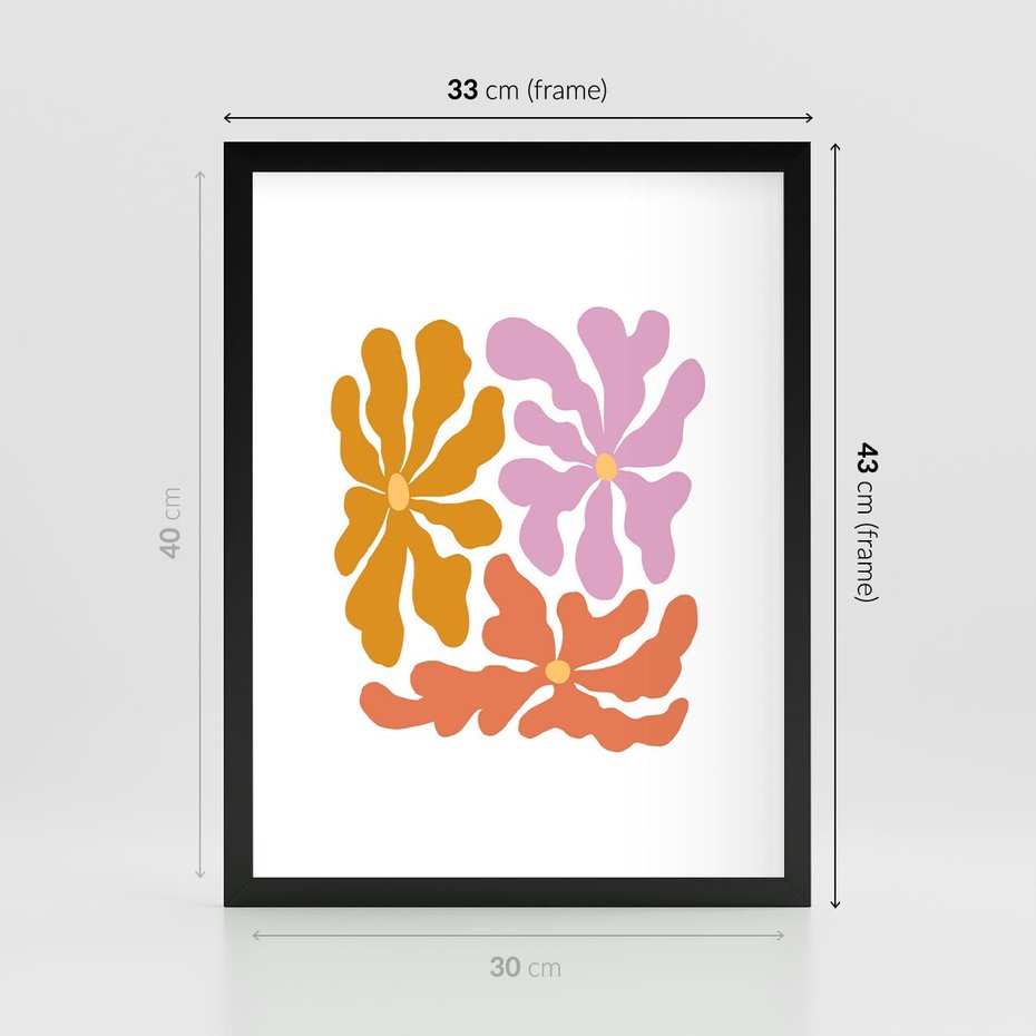 Plakat w ramie 30x40 - Rozbijające Refleksje - abstrakcyjne kolorowe kwiaty, minimlizm - rama czarna