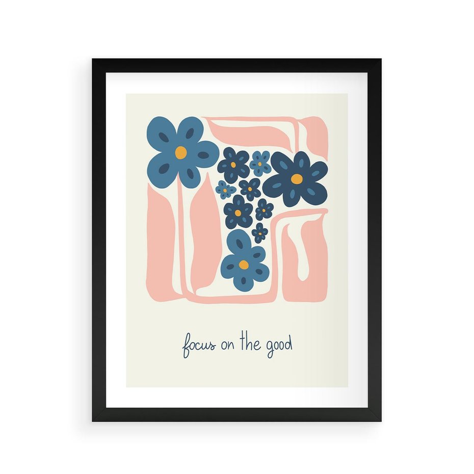 Plakat w ramie 40x50 - Linie kwiatowych marzeń - minimalistyczna kwiatowa kompozycja, pastelowe kolory - rama czarna