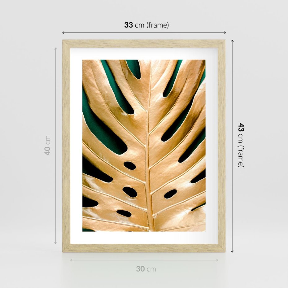 Plakat w ramie 30x40 - Piękno i Styl - złote, liście - rama drewno