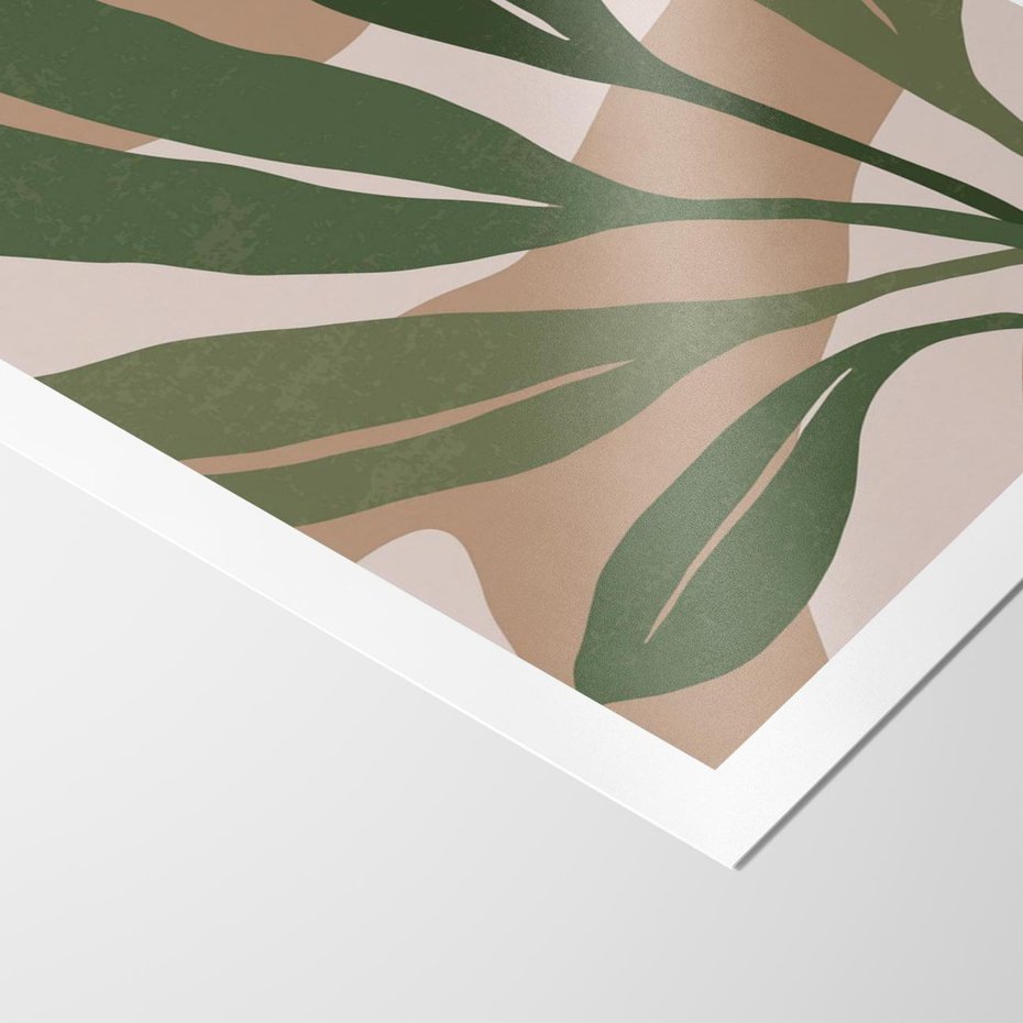 Plakat bez ramy 21x30 - Nowoczesność Natury: Plakat z Zielonymi Liśćmi - nowoczesny plakat, beż