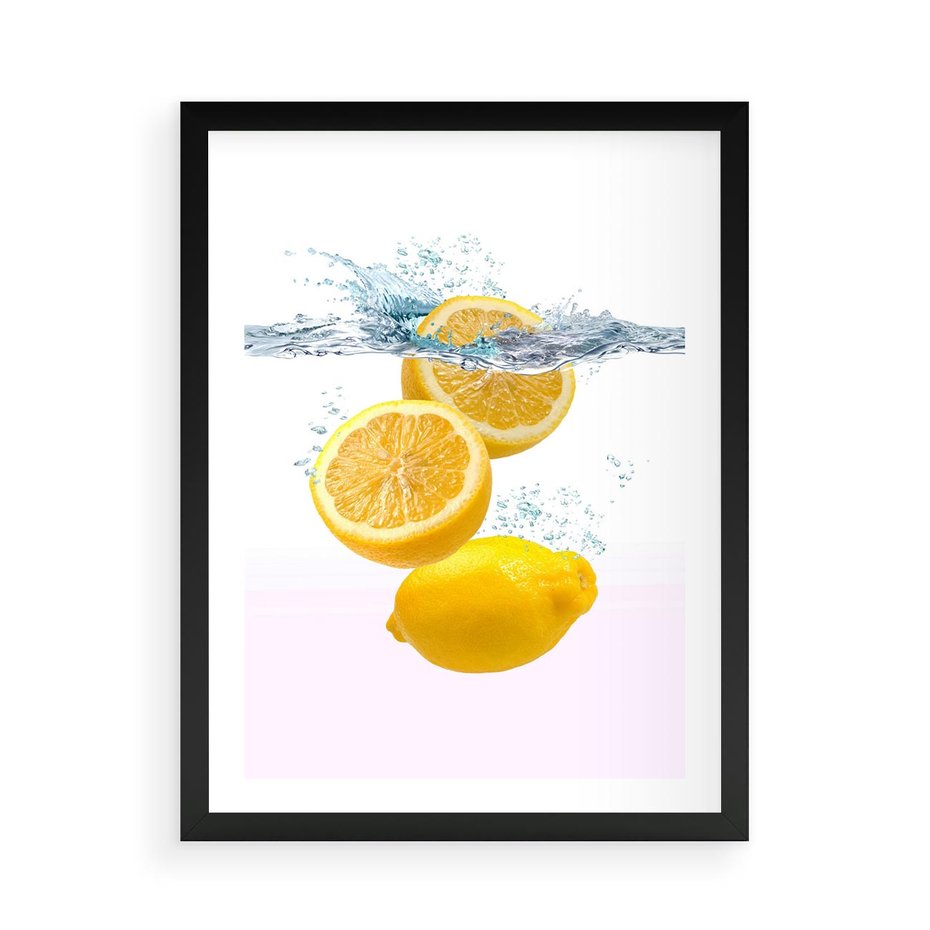 Plakat w ramie 50x70 - Świeże cytryny pełne smaku - cytryny, owoce - rama czarna