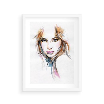 Plakat w ramie 40x50 - Abstrakcyjny portret kobiecy - grafika, kobieta - rama biała