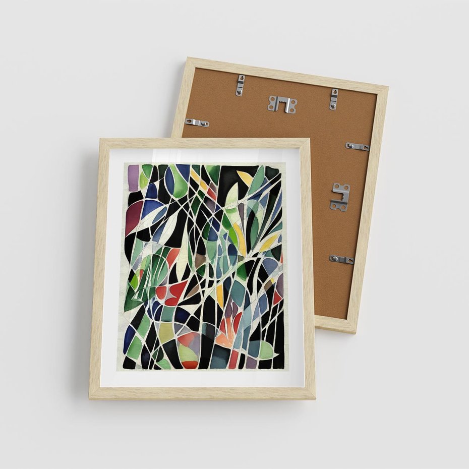 Plakat w ramie 40x50 - Taniec Plam i Kształtów - abstrakcyjny akwarelowy obraz, plamy - rama drewno