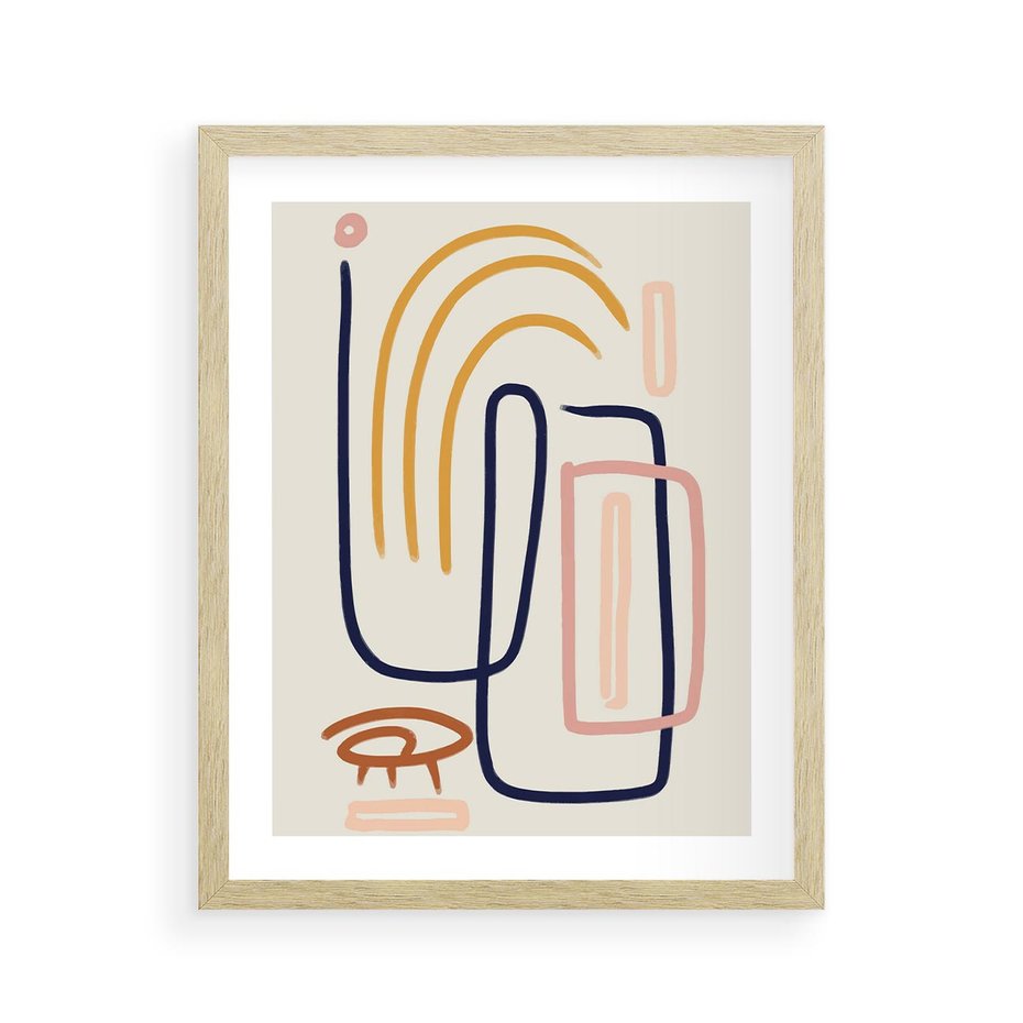 Plakat w ramie 40x50 - Abstrakcyjne Mrugnięcie - abstrakcja w stylu picasso, beżowe tło - rama drewno